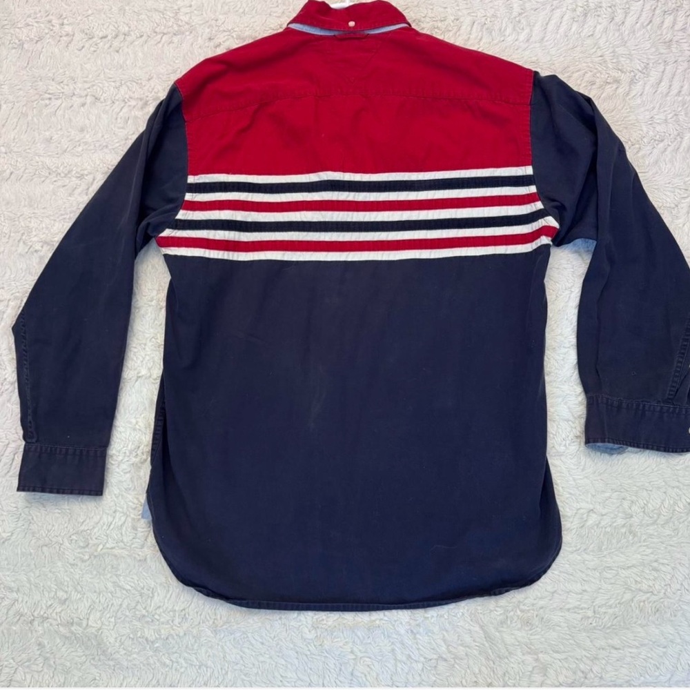 Vintage 2002 Tommy Hilfiger Y2K Colorblock Button-Up Shirt Large gorpcore - Picture 2 of 7